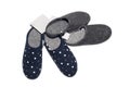 The blue and gray, female slippers on a white background Royalty Free Stock Photo