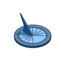 Blue gray old sundial icon. Flat isometric style. Ancient clock vector illustration for web design