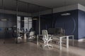 Blue and gray open space office and board room Royalty Free Stock Photo