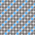 Blue Gray Seamless Diagonal French Checkered Pattern. Inclined Colorful Fabric Check Pattern Background. 45 degrees Classic