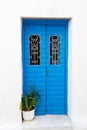 Blue Greek door Royalty Free Stock Photo