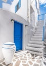 Blue greek door and stairs. Royalty Free Stock Photo
