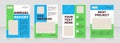 Blue and green blank brochure layout design. Product infor on sheets. Vertical poster template set with empty copy space for text