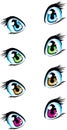 Blue, green, brown and violet anime eyes