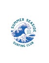 Blue Green Circle Summer Seaside Surfing Club Logo T-shirt