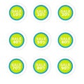 Blue and green circular discount paper labels