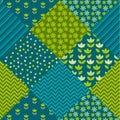 Blue and green color tulip flower and geometry motif patchwork.