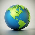 Blue and green colored globe isolated on gray. 3D illustration Royalty Free Stock Photo