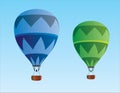 Light and dark blue and green hot air balloons for travelling in the sky