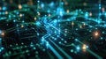 Blue and green cybersecurity network with glowing digital nodes. Cybersecurity map