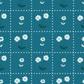 Blue and Green Daisy Geometric Gingham Seamless Repeating Pattern