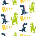 Blue and green dinosaurs kid seamless vector pattern for textile print. Royalty Free Stock Photo