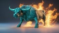 A blue and green fire bull that changes color