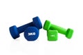 Blue and green fitness weights