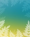 Blue and green gradient background with a border of white translucent ferns Royalty Free Stock Photo