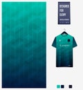 Blue Green gradient geometry abstract background. Fabric pattern for soccer jersey, football kit, sport uniform. T-Shirt mockup. Royalty Free Stock Photo