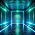 Blue-Green Gradient Studio Room with Neon Lights and Technology Theme Royalty Free Stock Photo