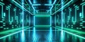 Blue-Green Gradient Studio Room with Neon Lights and Technology Theme Royalty Free Stock Photo