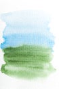 Blue and green gradient watercolor brush strokes on white rough