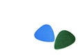 Blue and Green Guitar Picks Isolated on White Royalty Free Stock Photo