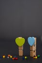 blue and green heart shape clothes pins Royalty Free Stock Photo