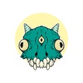 blue green imp monster mythology beast face design