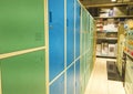 Blue and green locker cabinets at home equipment store in Jakarta Indonesia