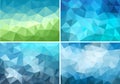 Blue and green low poly backgrounds, vector set Royalty Free Stock Photo