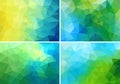 Blue and green low poly backgrounds, vector set Royalty Free Stock Photo