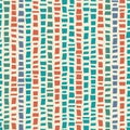 Blue, green mosaic terrazzo style vertical striped design with accent coral colour. Seamless vector pattern on cream Royalty Free Stock Photo