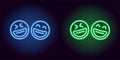 Blue and green neon laughing emoji, fool day