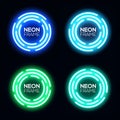 Blue and green neon light circles set. Royalty Free Stock Photo