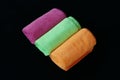 Blue, green, orange and pink microfiber cleaning cloths, Royalty Free Stock Photo