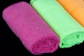 Blue, green, orange and pink microfiber cleaning cloths, Royalty Free Stock Photo