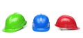 Blue, green, red hard hats Royalty Free Stock Photo