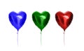 Blue green red heart balloons composition objects for birthday party isolated on a white