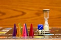 Blue, green and red plastic chips dice and Board games for children . Royalty Free Stock Photo