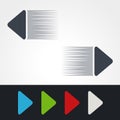 Blue, green, red, white and grey speed arrows. Simple arrow buttons. Pointer on web. Sign of next, read more, play, go etc. Royalty Free Stock Photo