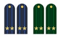 Blue and green soldier shoulder straps. Army insignia of naval and land forces. Cartoon vector isolated on white background