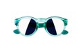 Blue green sunglasses with mirror reflection lens white background isolated closeup, fashion male or female sunglass