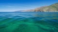 Blue green surface of the ocean in Catalina Island California with gentle ripples on the surface