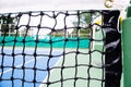 Blue and green tennis court surface,Tennis ball on the field Royalty Free Stock Photo