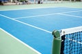 Blue and green tennis court surface,Tennis ball on the field Royalty Free Stock Photo