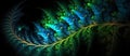 Blue and Green Twisting Fractal Fern. Panoramic Generative AI illustration. Macro. Royalty Free Stock Photo