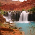 Blue Green waterfall - Beautiful Landscape - Havasupai Grand Canyon National Park Arizona AZ USA Royalty Free Stock Photo