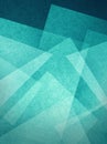 Blue green and white geometric abstract background with blocks, squares, diamonds, rectangle and triangle shapes layered in modern