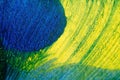 Blue green yellow abstract acrylic painting color texture on white paper background by using inkblot method