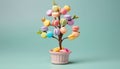 Blue, green, and yellow candy stacked in a cute vase generated by AI