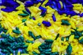 Blue, green, yellow paited rice close up selected focus Royalty Free Stock Photo