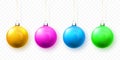 Blue, green, yellow and red Christmas ball. Xmas glass ball on white background. Holiday decoration template. Vector illustration Royalty Free Stock Photo